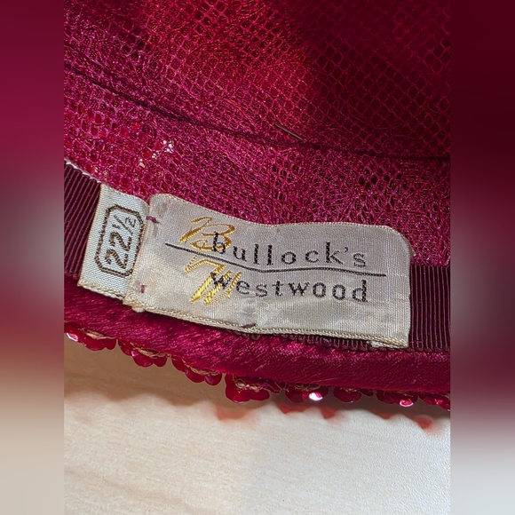 Beautiful Bullock's Westwood Red Sequined 40s/50s Hat Size 22 1/2 - Picture 16 of 16